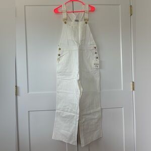 Show me your MuMu white overall pants with gold buttons NWT